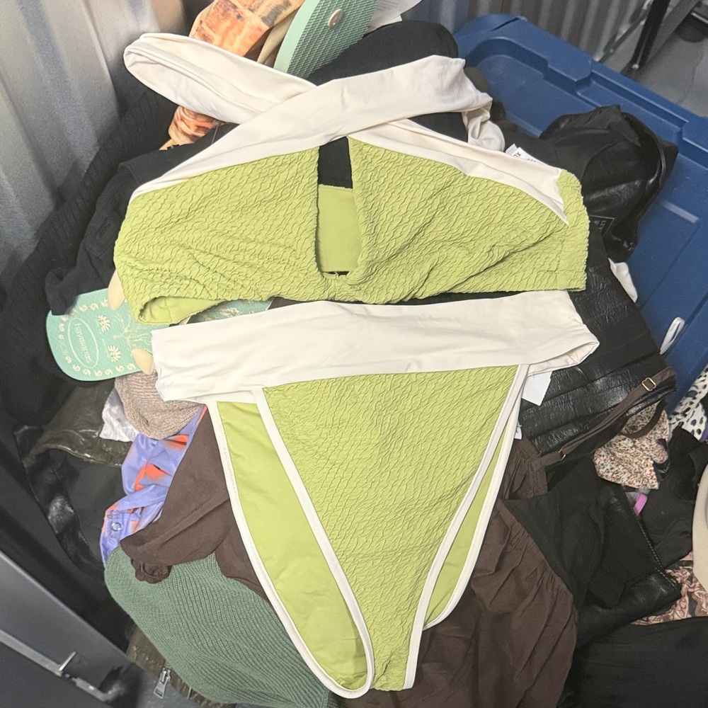 Free people Green and White Bikini Set